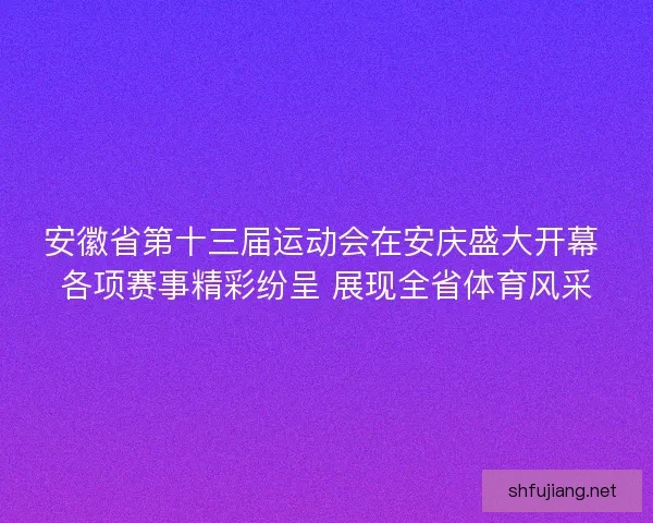 安徽省第十三届运动会在安庆盛大开幕 各项赛事精彩纷呈 展现全省体育风采